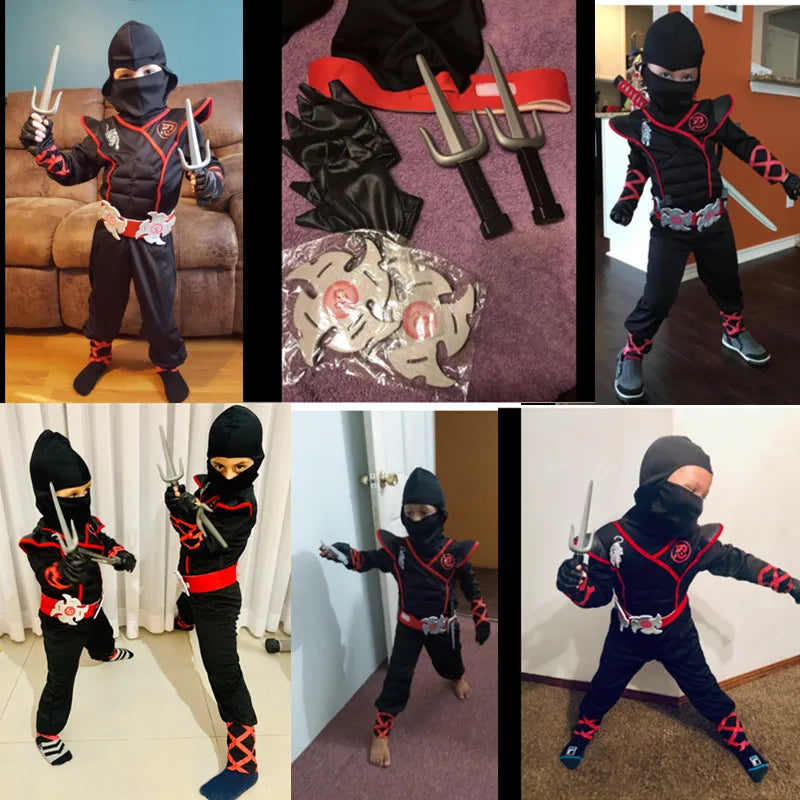 Red Ninja Costume Boy Halloween Japanese Samurai Costume Kid Ninja Jumpsuit with Ninja Foam Accessories Best Children Gift
