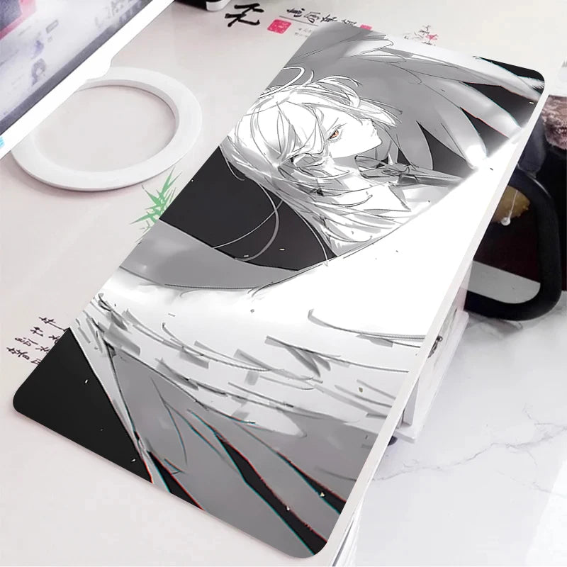 Black and White Anime Girl Table Mat Large Mouse Pad Office Keyboard Edge Locking Desk Mat Gaming Accessories Non-slip Mousepad
