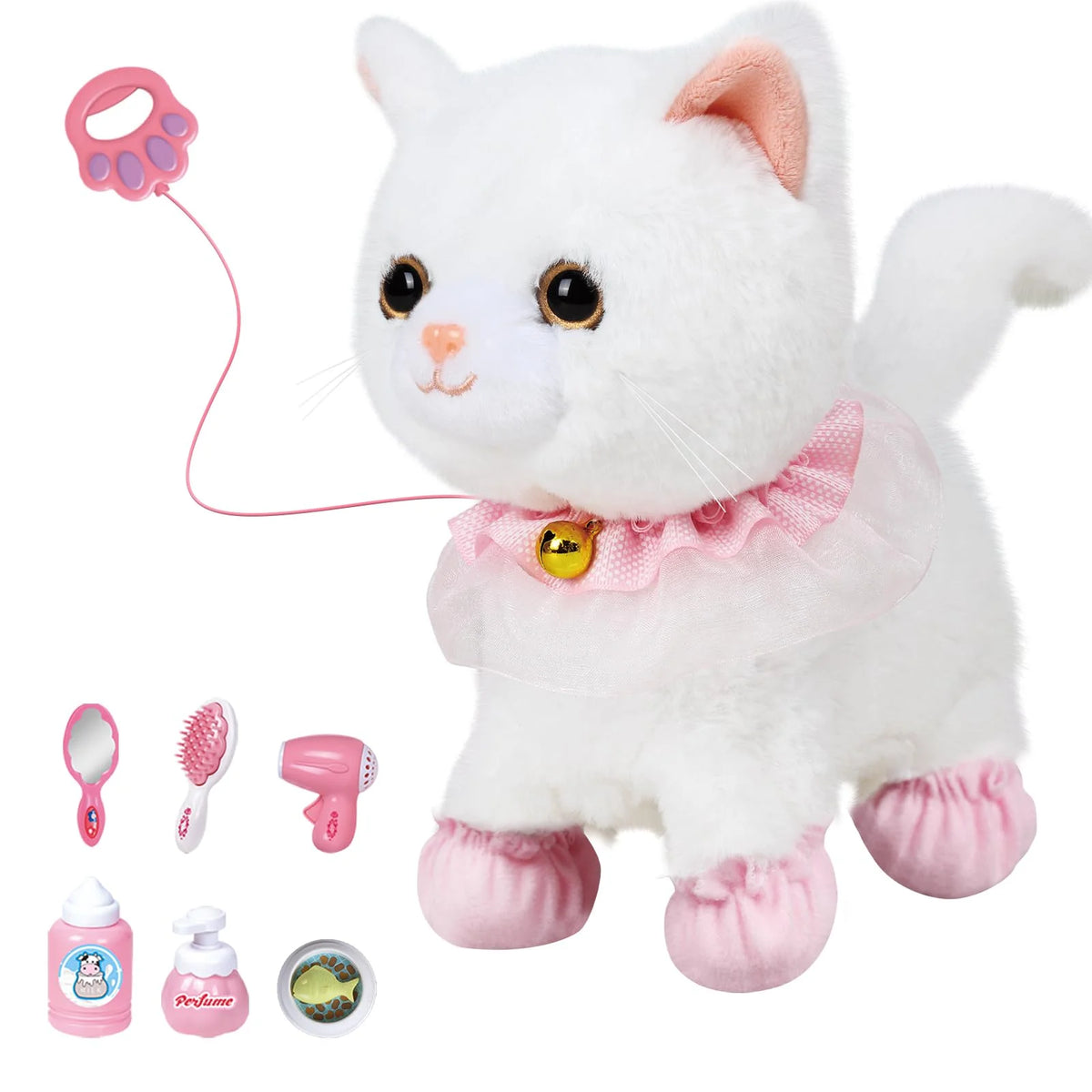 Interactive Walking Plush Cat with Remote Leash & Voice Control