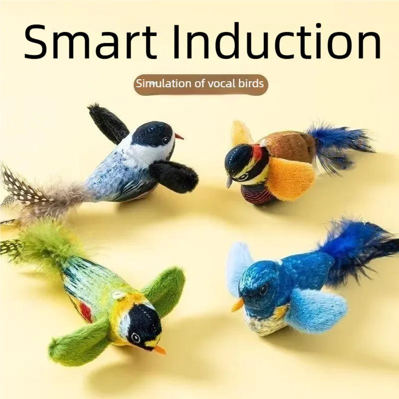 Interactive Electric Flapping Bird Plush Cat Toy with Chirping Sound