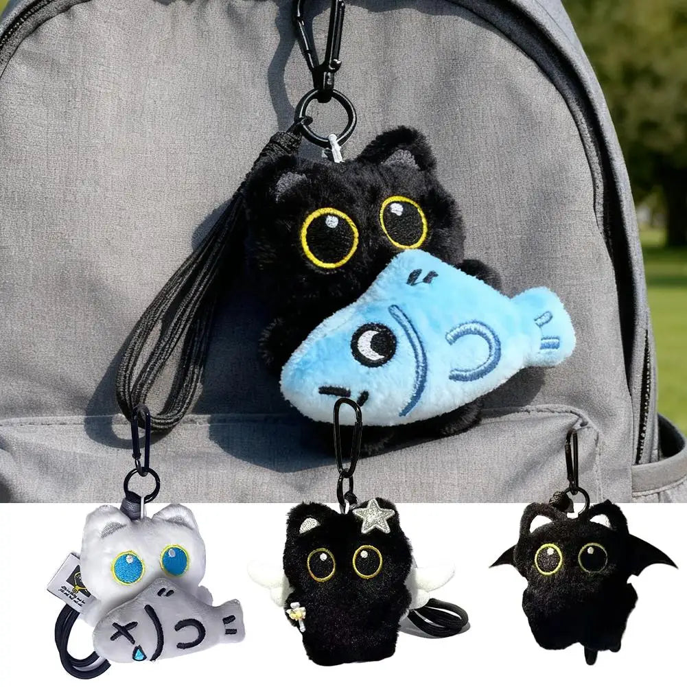 Cute Cartoon Black Cat Plush Keychain Kawaii Bag Charm