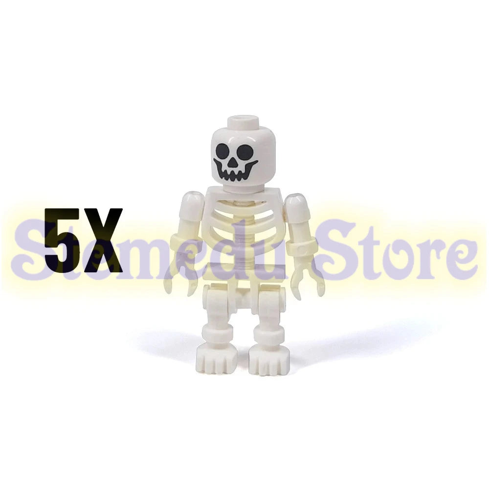 5PCS MOC Halloween Skeleton Army Mini Doll Ghost Building Block DIY Assembly Character Doll Horse Ornaments Figure Gift for Kids