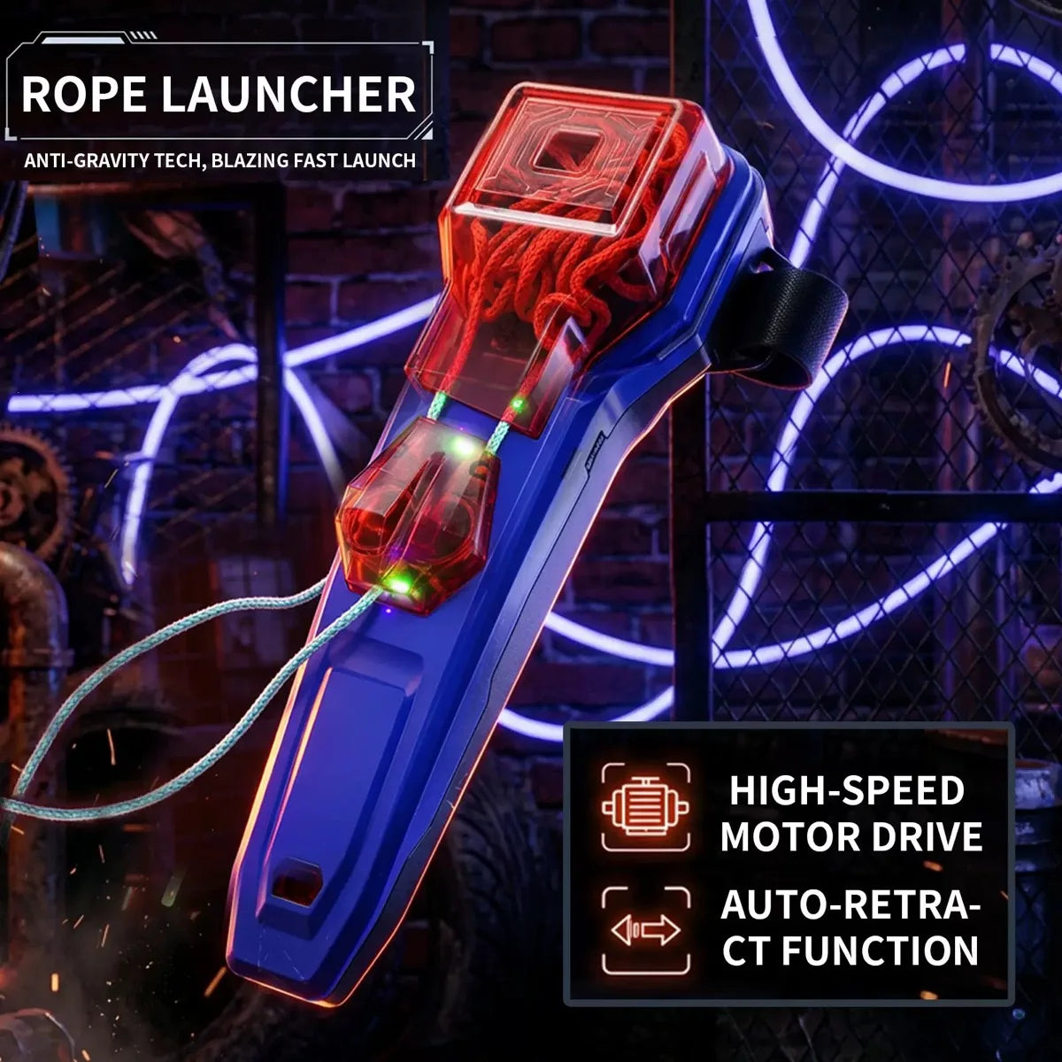 Auto Retract Web String Launcher Wrist Rope Shooter Glowing Light Cosplay Battle Toy