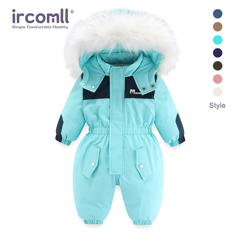 Ircomll Kids Boy Girl Winter Snowsuit Plus Velvet Toddler Jacket Clothes For Boy Infant Jumpsuit Hoodied Overalls 2-6Y Outwear
