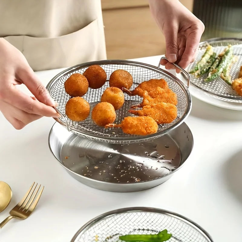 Stainless Steel Filter Tray – Reusable Round Mesh Basket for Frying, Grilling & Food Straining
