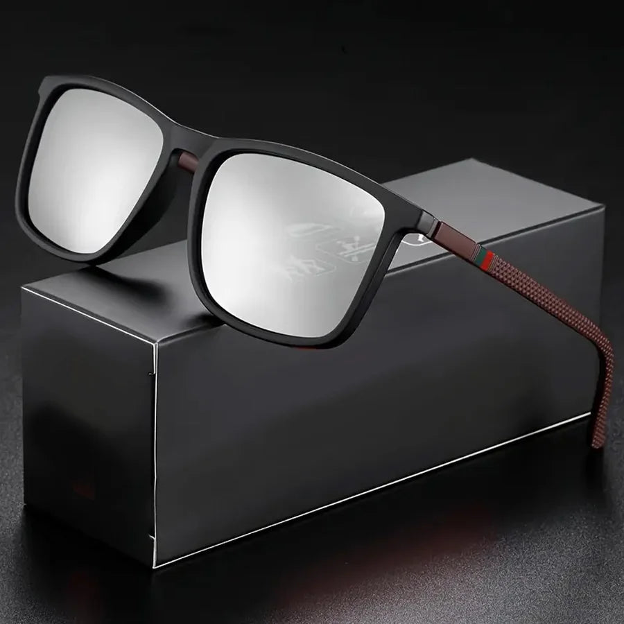 Classic Square Men’s Sunglasses Lightweight Black Frame for Travel & Daily Wear