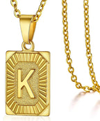 Initial Pendant Necklace for Women Simple Stainless Steel Cuba Link Charm Letter Square Necklace Men Jewelry Couple Gift