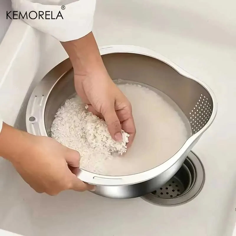 304 Stainless Steel Rice Washer Strainer Bowl – Multi-Purpose Drain Colander