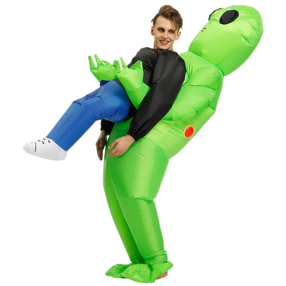Kids Adult Green ET Alien Inflatable Costume Anime Suits Dress Mascot Halloween Party Cosplay Costumes for Man Woman Boys Girls