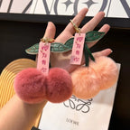 Cute Fluffy Cherry Fur Ball Keychain Bag Pendant Charm