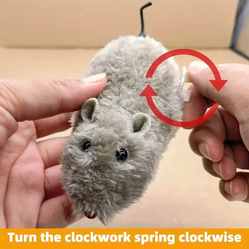 Wind-Up Plush Mouse Interactive Pet Toy for Cats and Dogs Play