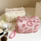 Plush Travel Makeup Organizer Bag with Handle