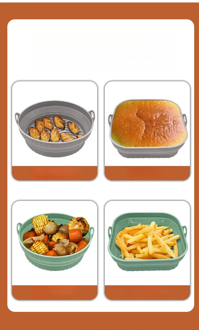 Foldable Air Fryer Silicone Liner Reusable Air Fryer Silicone Baking Tray Food Grade Silicone Air Fryer Mat