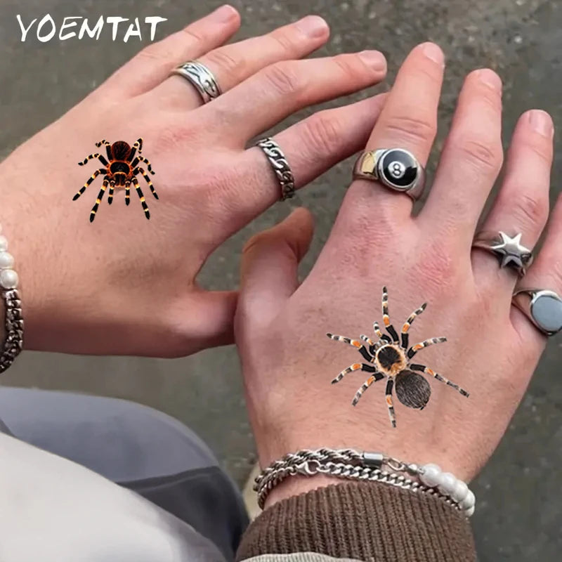 Halloween Spider Temporary Tattoo Stickers Waterproof Fake Scary Tattoo Sticker for Party Festival Body Face Arm Makeup 8pattern
