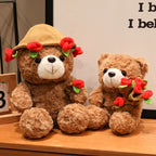 15/25CM Kawaii Cartoon Anime Love Rose Hat Bear Stuffed Animal Plush Toy Children's Couple Bear Handmade Doll Festival Gift