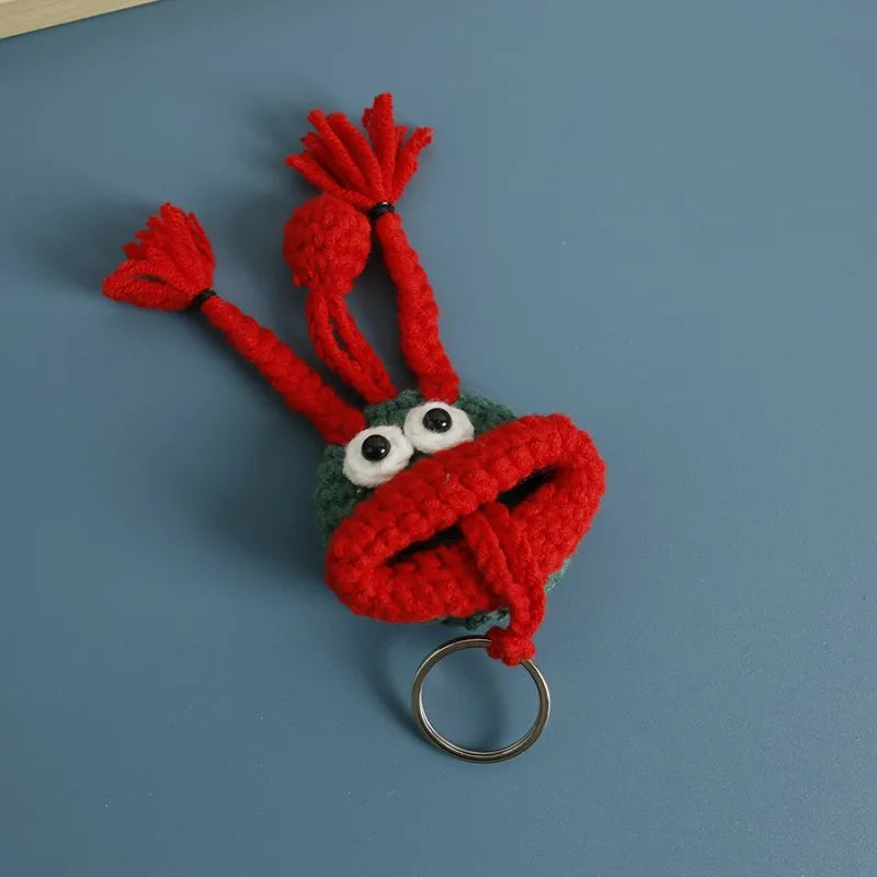 Funny Crochet Sausage Mouth Keychain Key Holder Pouch