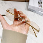 Oval Rimless UV400 Sunglasses Women Small Metal Frame Fashion Outdoor Shades