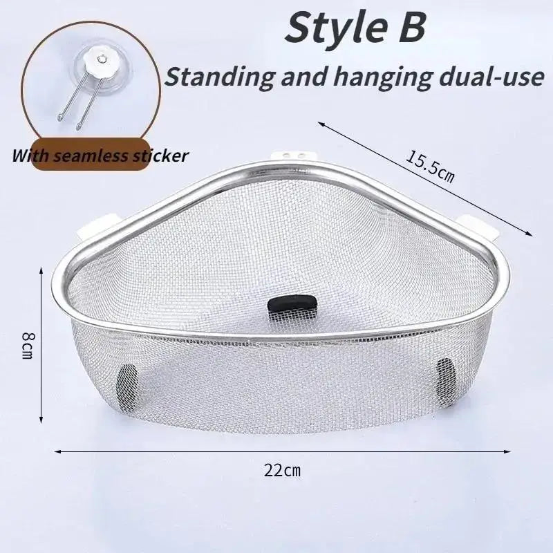 Stainless Steel Triangle Sink Drain Basket – Food Filter Organizer Rack