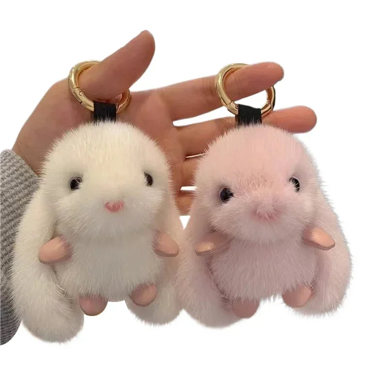 Cute Fluffy Rabbit Pompon Keychain Bunny Bag Charm