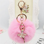 Rhinestone Ballet Dancer Plush Ball Keychain for Women and Girls