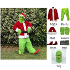 Santa Claus Costume Set Christmas Party Prom Adult Role Playing Green Monster Shaggy Halloween Cosplay Suit Gloves Mask