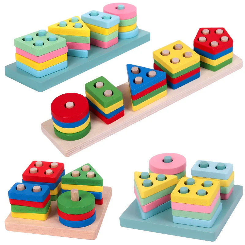Montessori Wooden Color & Shape Matching Building Blocks