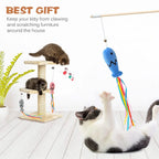 Natural Wooden Cat Teaser Wand for Interactive Indoor Cat Play