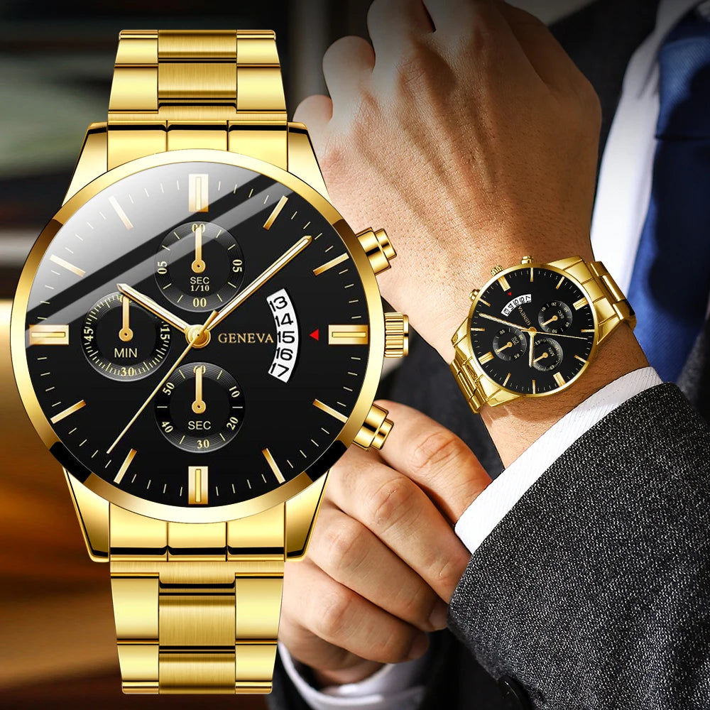 Fashionable and Handsome Men's Stainless Steel Watch Luxury Calendar Quartz Watch Men's Business Watch Men's Clock