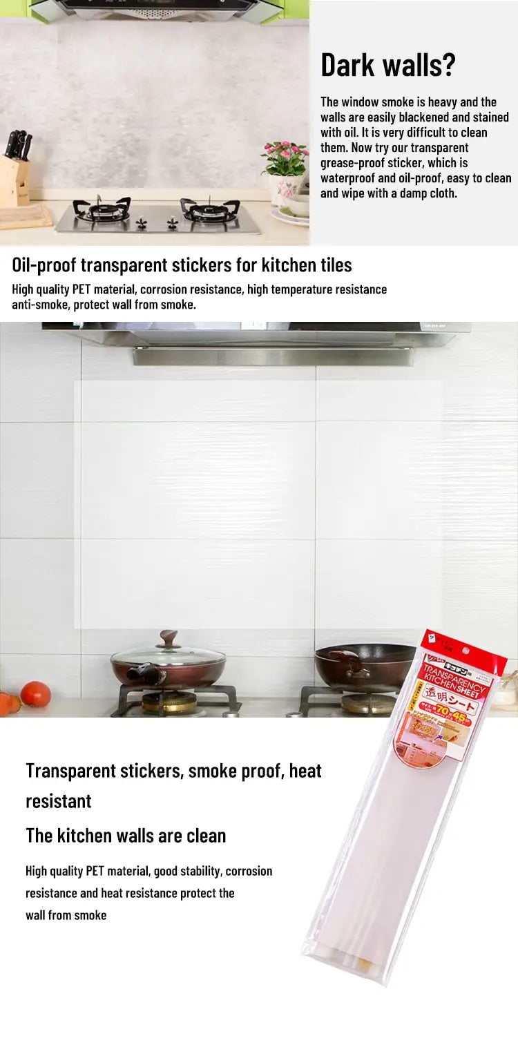 Kitchen Wall Protector Film – Oil Proof Heat Resistant Wall Sticker (One Size)