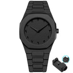 Men's Fashion Simple Black Large Dial Quartz Watch Casual Polycarbonate Butterfly Buckle Strap Male Waterproof Clock Wristwatch