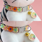 Fashion Rainbow Flower Cat Collar With Bell Kitten Puppy Necklace Adjustable Buckle Colorful Lace Kitten Collar Dog Accessories