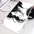 Black and White Anime Girl Table Mat Large Mouse Pad Office Keyboard Edge Locking Desk Mat Gaming Accessories Non-slip Mousepad