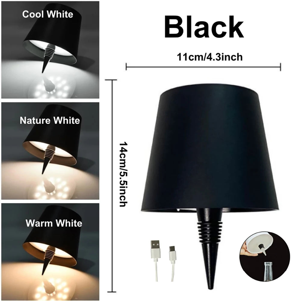 LED Table Lamp Wireless Wine Bottle Lamp USB Rechargeable Table Light Touch Control Dimming for Bar Club Cafe Atmosphere Decor
