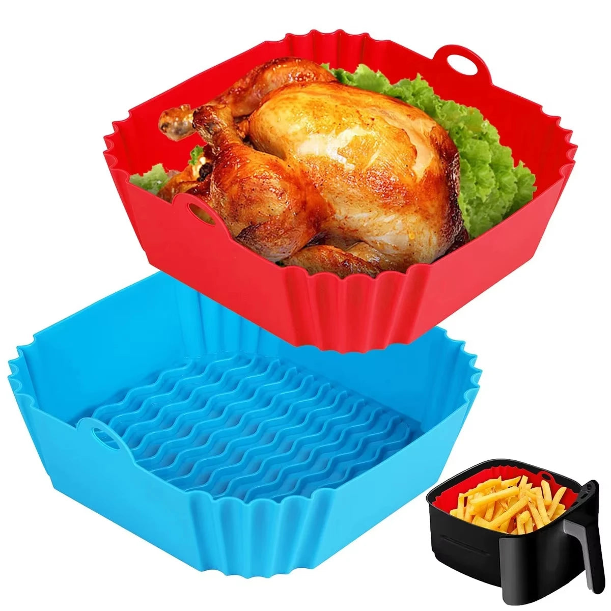 Reusable Silicone Air Fryer Pot – Food Grade Square Baking Tray