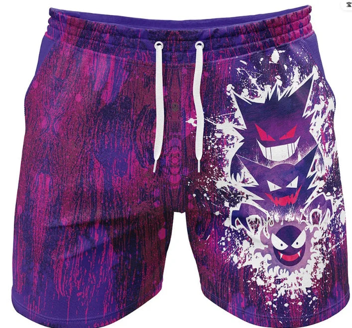 Pokemon Anime Beach Shorts for Men – 3D Printed Summer Trunks