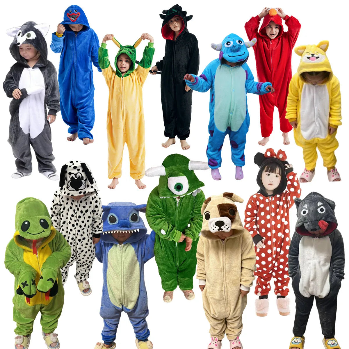 Cartoon Kigurumi For Children Kids' Animal Onesie Pyjamas Dog Wolf Dragon Dinosaur Halloween Carnival One-piece Costume Homewear