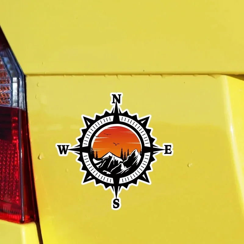 Compass Mountains Forest Sunset Vinyl Decal, Decorative Sticker for Car Motorcycle SUV Truck Window Bumper