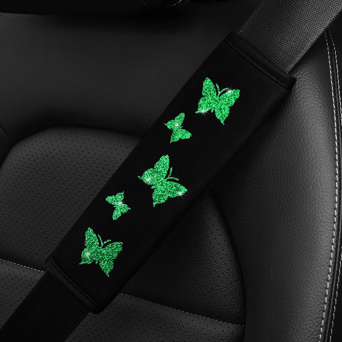 1 Glitter Pink Butterfly Blingling Fabric Automotive Supplies Seat Belt Shoulder Cover Comfortable Anti-tightening Safety Belt
