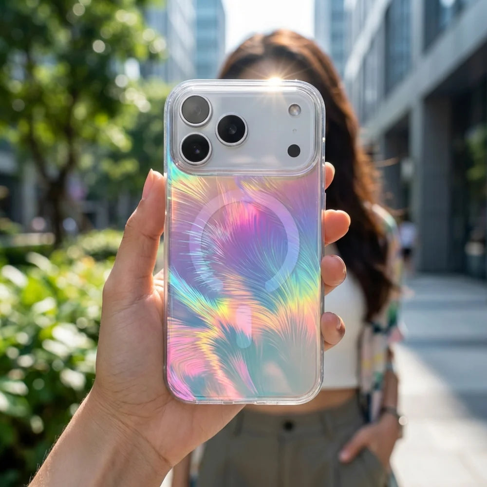 Colorful Feather Clear Magnetic Case For iPhone 18 17 16 15 14 13 12 ProMax For Magsafe Wireless Charge Hard PC Shockproof Cover