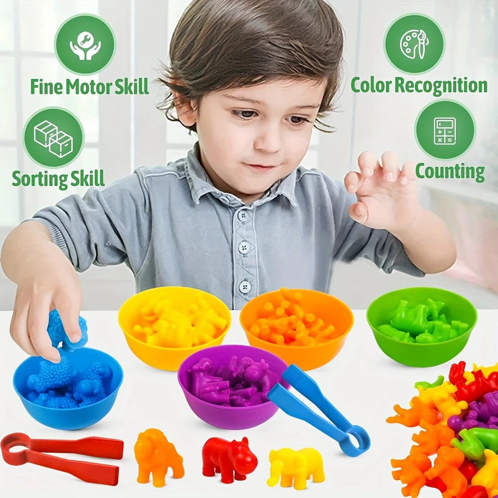 Counting Animal Sorting Game with Color Bowls for Preschool Kids