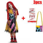 Kids Girls Boys Cosplay Scary Ghost Bride Sally Skeleton Jack Dress Striped Halloween Character Dress Up Costume
