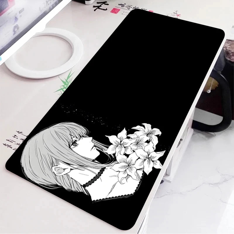 Black and White Anime Girl Table Mat Large Mouse Pad Office Keyboard Edge Locking Desk Mat Gaming Accessories Non-slip Mousepad