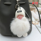 Sleeping Baby Pompom Plush Keychain Cute Fluffy Bag Charm