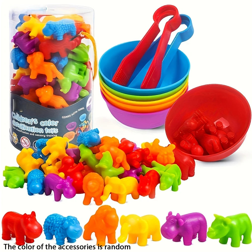 Counting Animal Sorting Game with Color Bowls for Preschool Kids