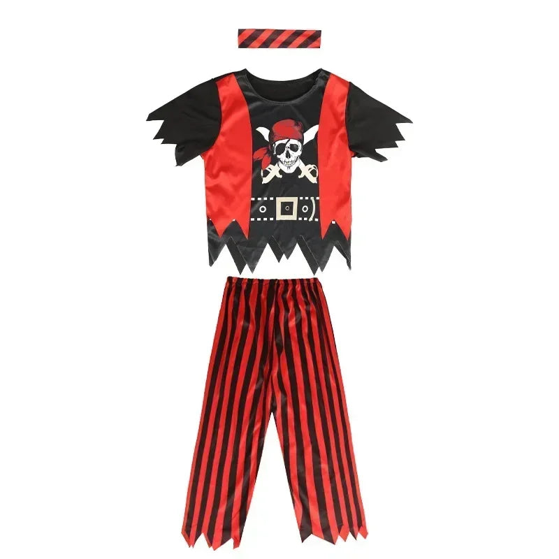 Boys Pirate Skull Dress Up Clothes Kids Printed Striped T-Shirt Pants Partywear Captain Jack Adventure Pirate Toys Gifts