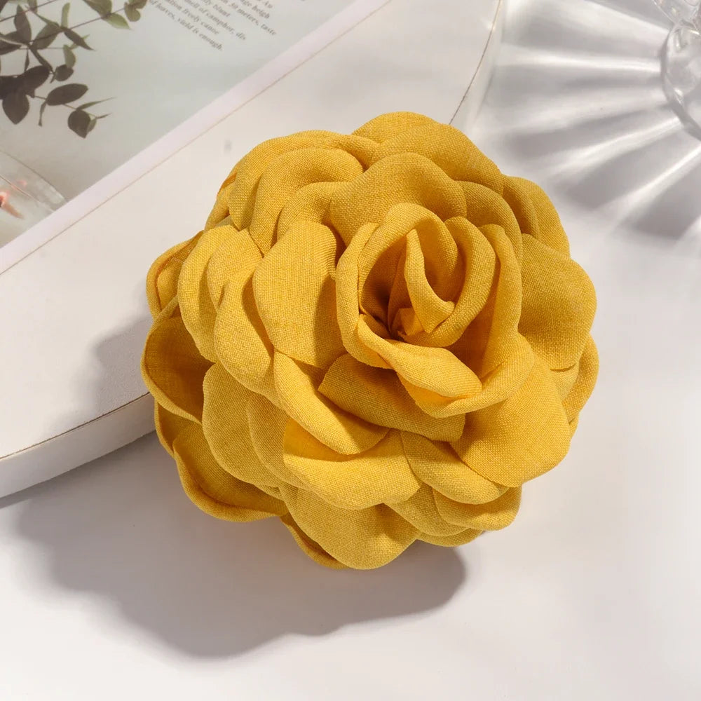 Cotton Rose Flower Hair Claw Clip – Medium Shark Clamp