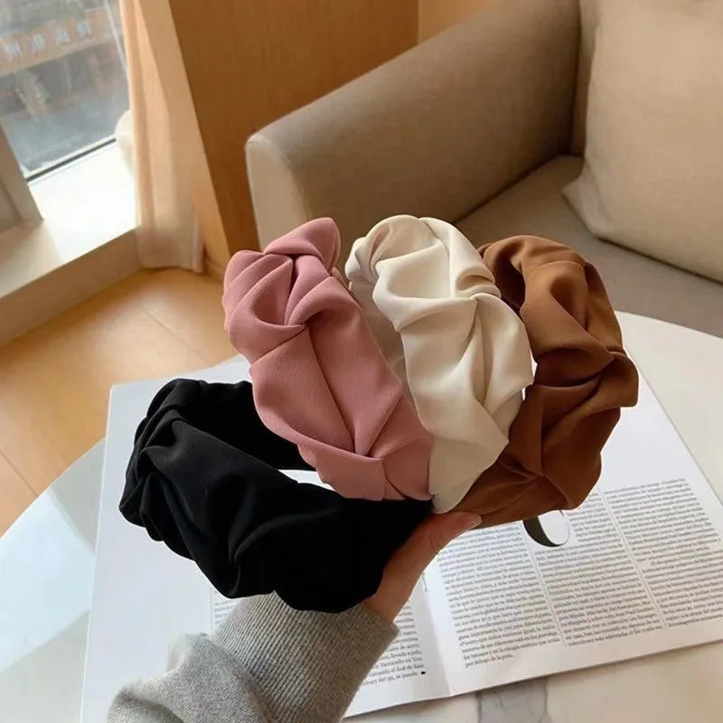Korean Hair Accessories Solid Color Cotton Crumpled Women's Head Hoop Wide Bezel Makeup Hairbands for Ladies Headwear 2023 New