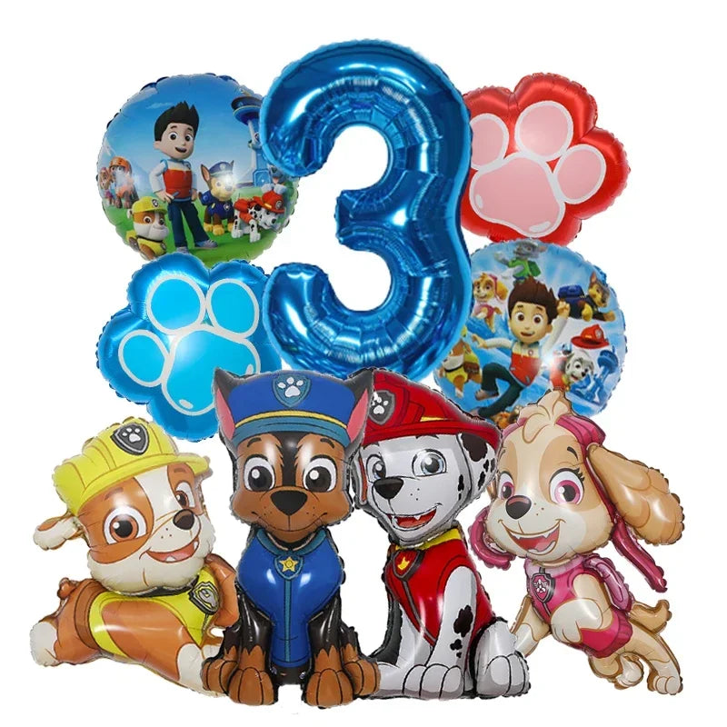 9pcs Cartoon Paw Patrol Dog Chase Balloon Birthday Decoration Number Aluminum Balloons Set Kids Party Supplies Gift Favor Decor