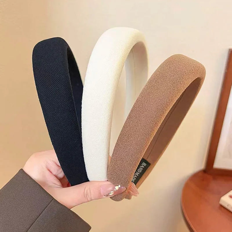 Solid Color Sponge Wide Headband for Women