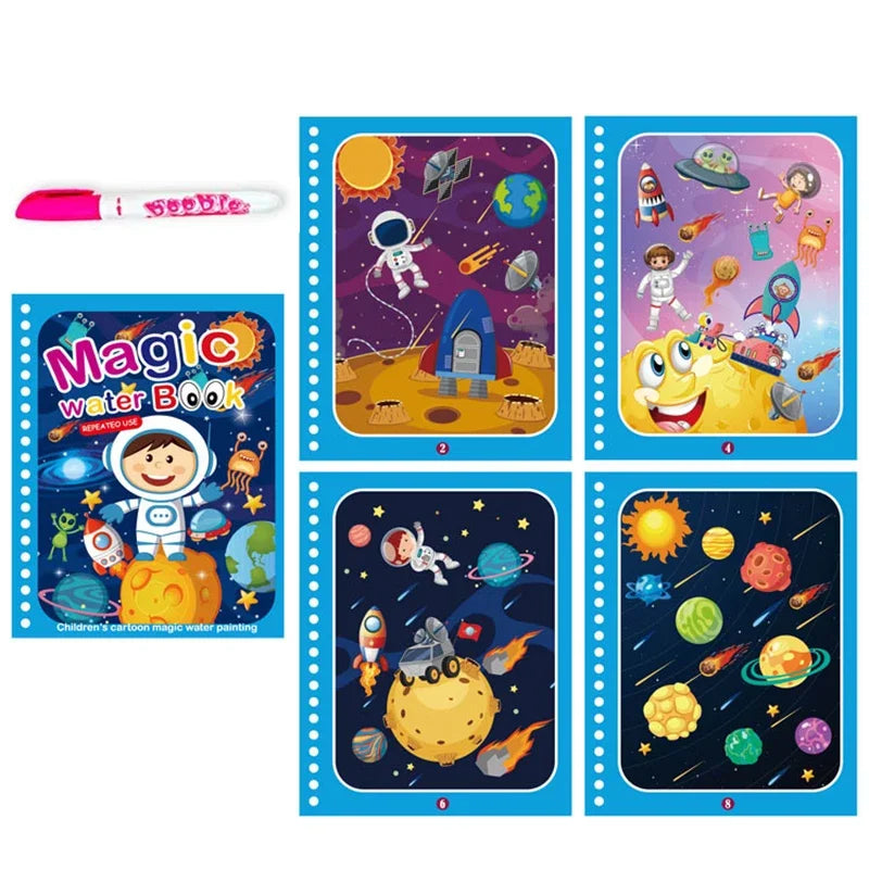 Magic Water Drawing Book with Reusable Coloring Pen for Kids Fun
